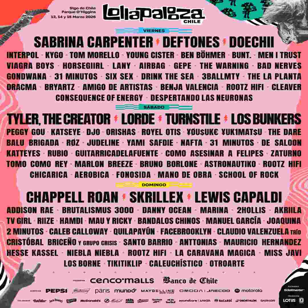 LOLLAPALOOZA CHILE PRESENTA SU CARTEL POR DÍA E INICIA LA VENTA DE PASES DIARIOS